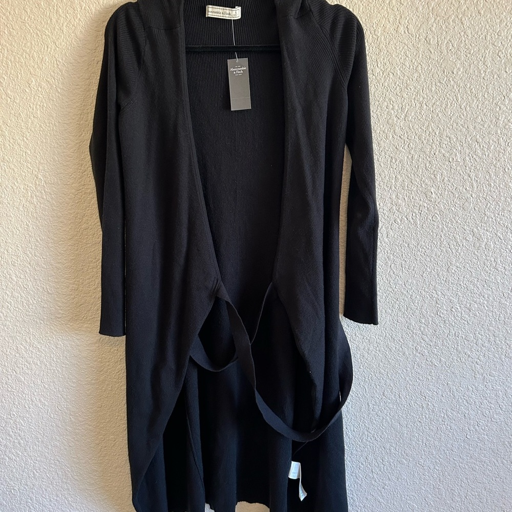 Abercrombie & Fitch Black Hooded Open-Front Cardigan
